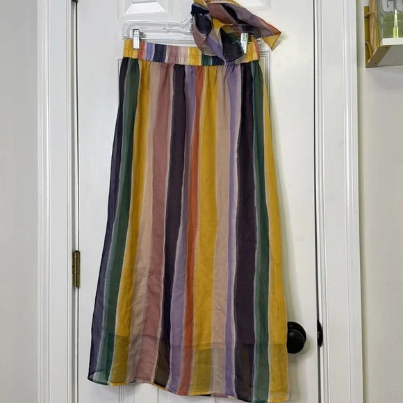 NWOT Sseko Rainbow StripesA-Line Midi Skirt Casual Resort Wear